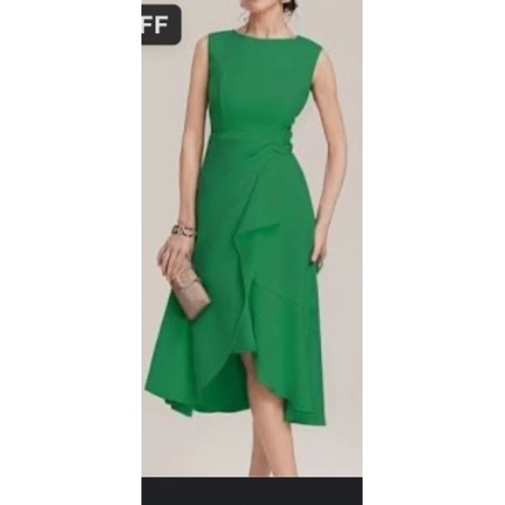 FeHaute Green Sleeveless Wrap Ruffle Midi Dress US 14 New With‎ Tags